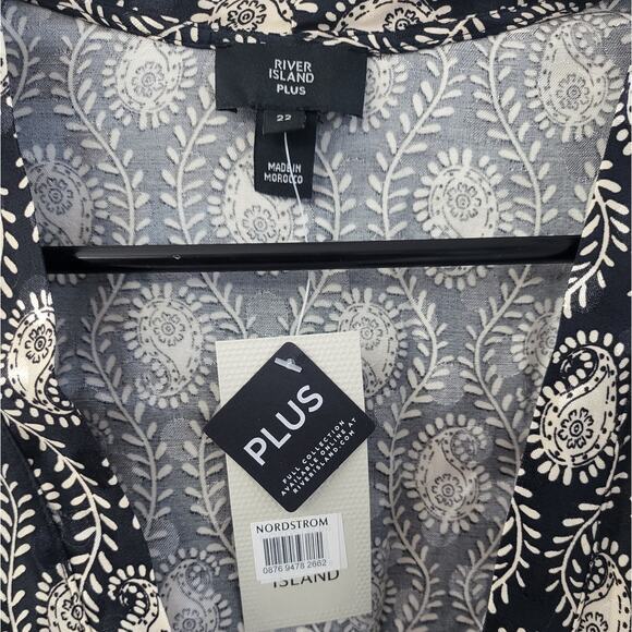 River Island Black & Tan Ethnic Artizan Front Tie Long Sleeve Dress - 18 - Picture 3 of 6